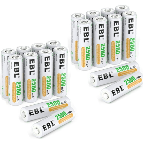 EBL AA Batteries 2500mAh 1.2V High Performance Precharged Rechargeable Batteries Double A, Ni-MH, 20 Counts