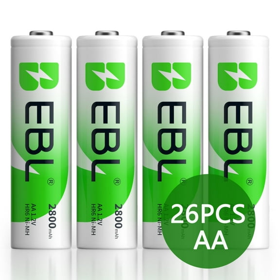 EBL 26Pack AA Batteries 2800mAh High Capacity Precharged Ni-MH AA Rechargeable Batteries for Camera Digital Radio