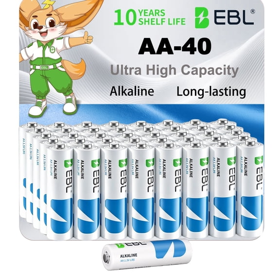 EBL AA Batteries 40 Count Pack, Alkaline Batteries 1.5V, Long Lasting Power, High-Capacity, 10-Year Shelf Life, Zero Leak, for Remote Controls, Toys, Flashlights and More