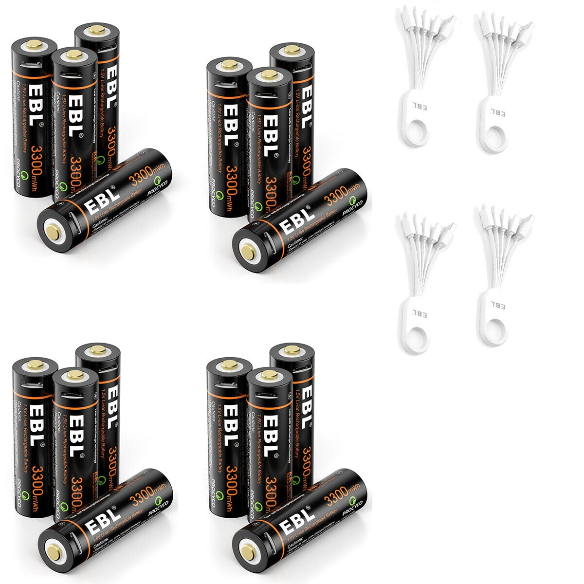 EBL 1.5V AA Rechargeable Li-ion Batteries 3000mWh Lithium / AA AAA Charger  Lot