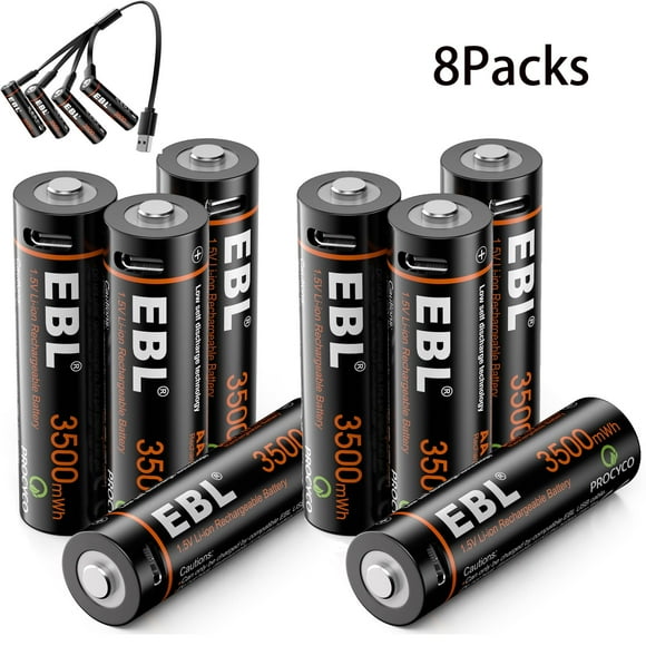 4-Pack USB-C Rechargeable AA Batteries - 3330mWh Lithium 1.5V With Charging Cable