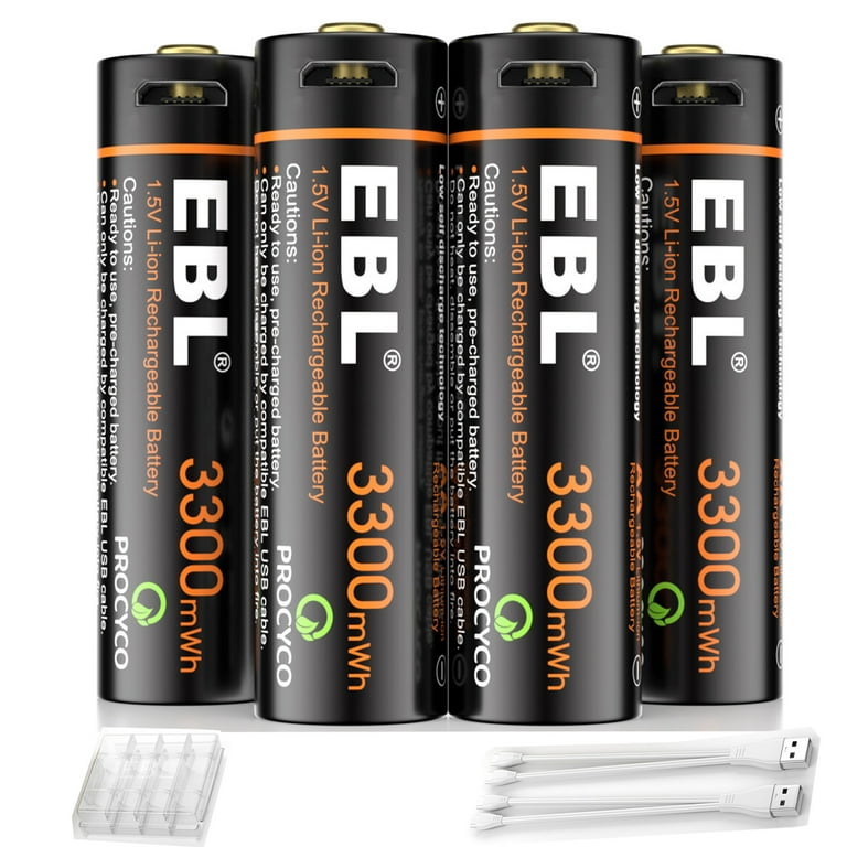 EBL Piles Rechargeables USB AA 1,5V 3300mWh- USB Charge Directe :  : High-Tech