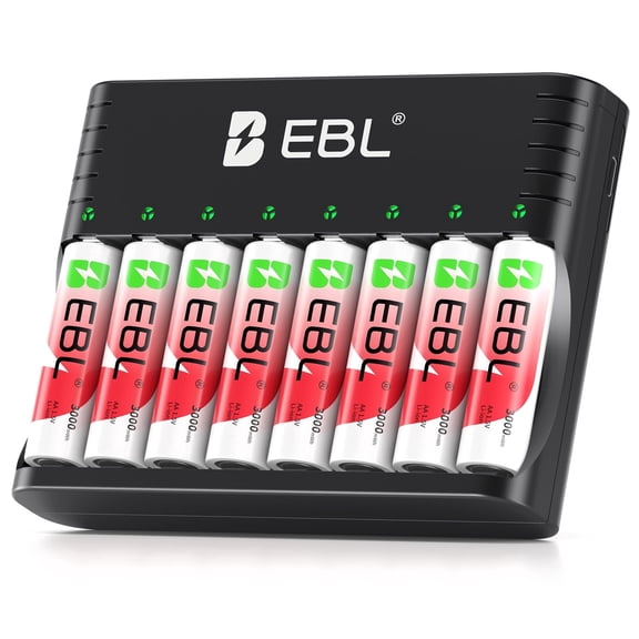 EBL AA Li-ion Rechargeable Batteries 2000mAh=3000mWh(8 Packs) with 8 Bay Charger for AA AAA 1.5V lithium ion Batteries