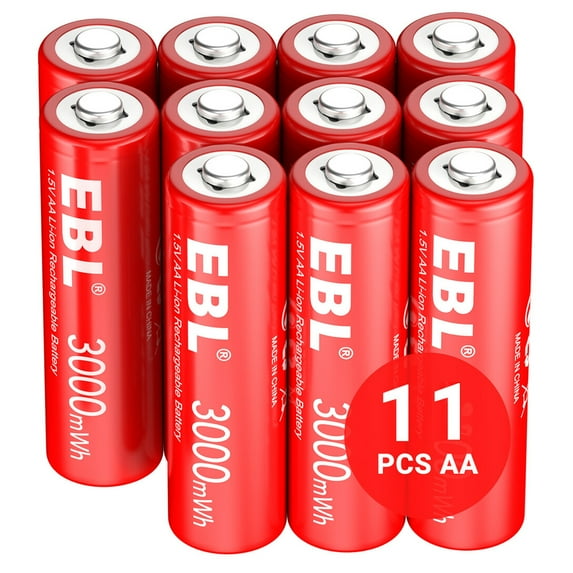 EBL AA Lithium Batteries, 1.5V 3000mAh Rechargeable AA Batteries Double A Battery 11 Pack