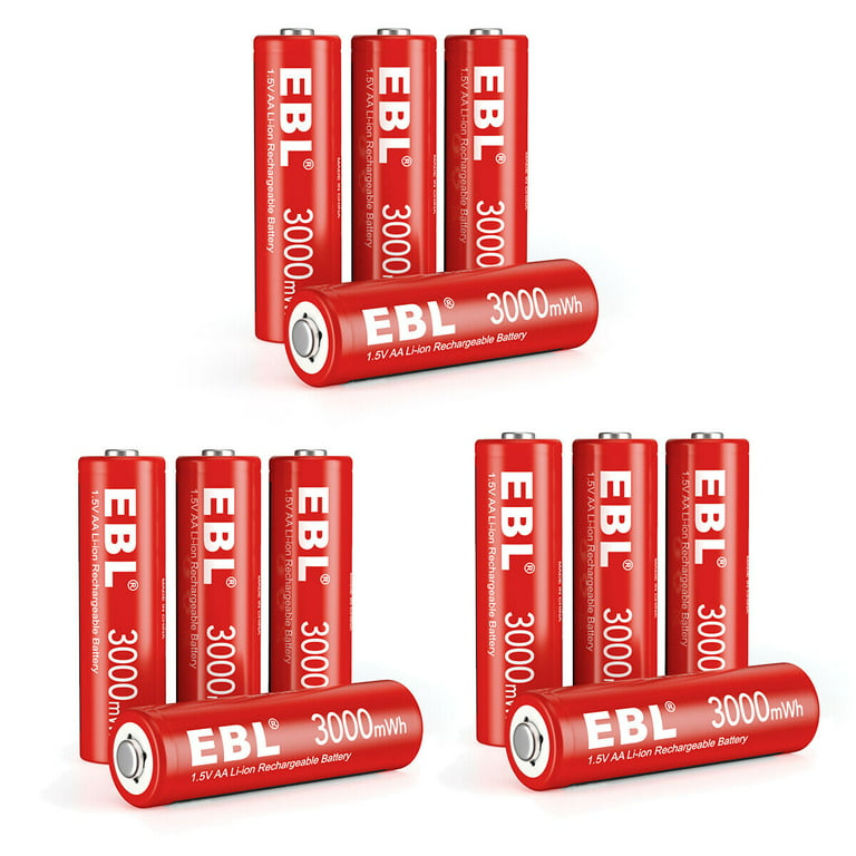 EBL AA Lithium Batteries, 1.5V 3000mWh Rechargeable AA Batteries Long  Lasting Double A Battery 12 Pack 