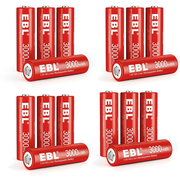 EBL AA Lithium Batteries, 1.5V 3000mWh Rechargeable AA Batteries Long Lasting Double A Battery 16 Pack