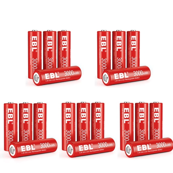 EBL AA Lithium Batteries, 1.5V 3000mWh Rechargeable AA Batteries Long Lasting Double A Battery 20 Pack
