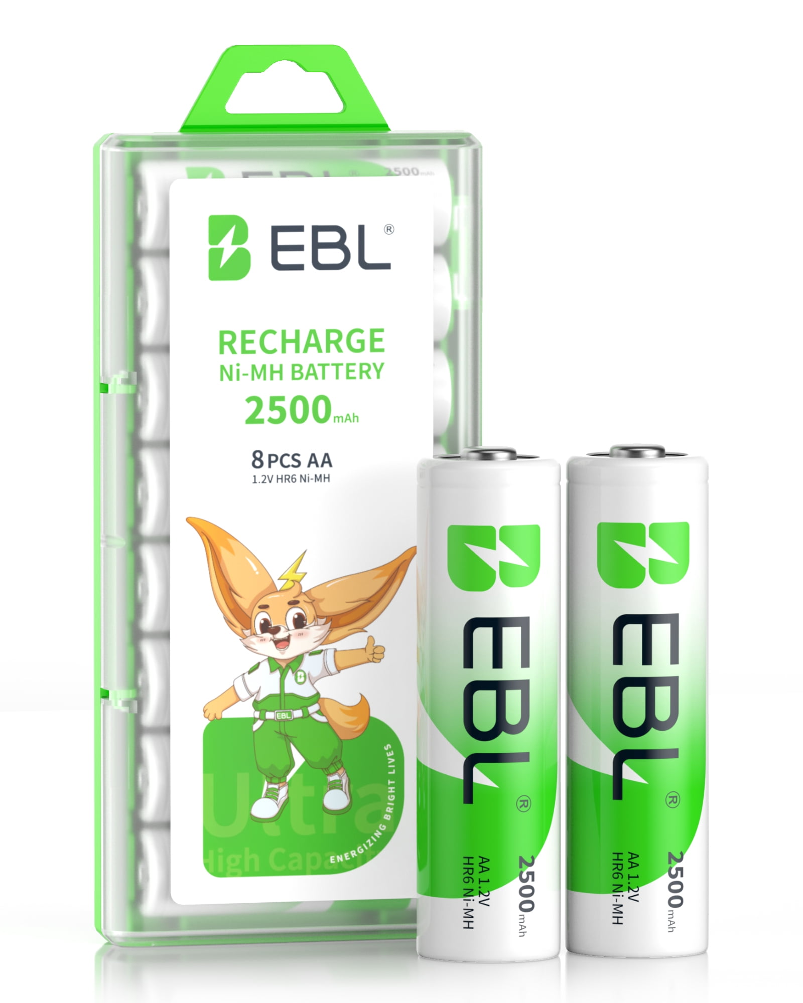 EBL AA Rechargeable Batteries 1.2V 2500mAh High Performance Pre-Charged AA Batteries - 8 Pack