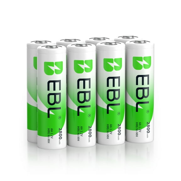 EBL AA Rechargeable Batteries 2800mAh Ready2Charge Quality AA Batteries - 8 Counts 1.2V