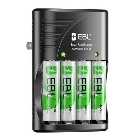 EBL AA Rechargeable Batteries (4 Pack)   Battery Charger for 9V AA AAA NiMH Batteries, Precharge Double A Batteries
