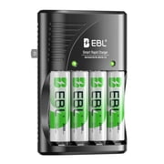 EBL AA Rechargeable Batteries 4 Pack + Battery Charger for 9V AA AAA NiMH Batteries, Precharge Double A Batteries