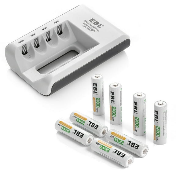 EBL AA Rechargeable Batteries NiMh 2300mAh (8 Packs) with Individual Smart Battery Charger for AA AAA AAAA Ni-MH Ni-CD Rechargeable Batteries