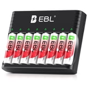 EBL AA Li-ion Rechargeable Batteries 2000mAh=3000mWh 8 Packs  with 8 Bay Charger for AA AAA 1.5V lithium ion Batteries