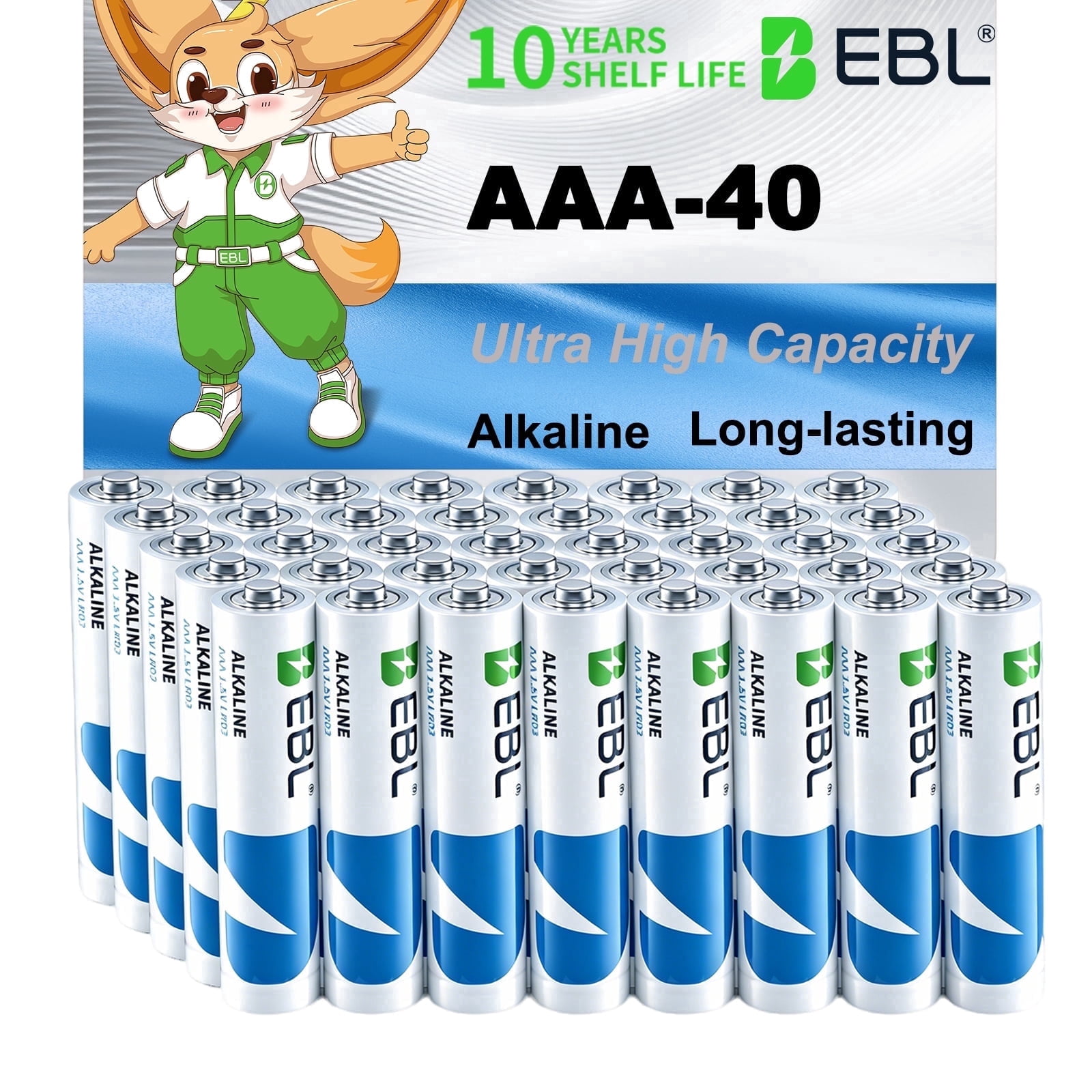 EBL AAA Batteries 40 Pack, 1.5V Long Lasting Triple A Alkaline Batteries, Ultra High-Capacity, Zero Leak, 10-Year Shelf Life Non-Rechargeable for Household and Business