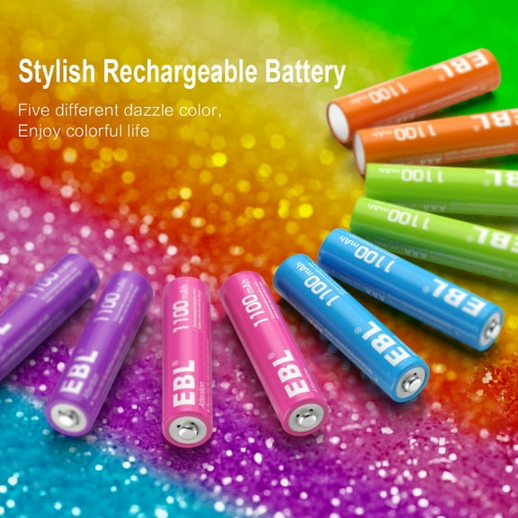 EBL AAA Rechargeable Batteries, 10 Pack 1100mAh 5colors 1.2V Ni-Mh Triple AAA Battery