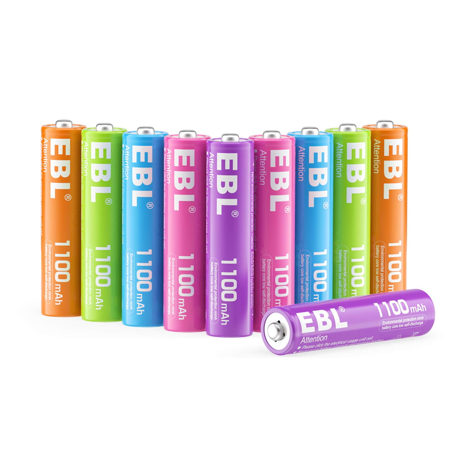 EBL AAA Rechargeable Batteries 1100mAh (10 Pack- 5 Color in One Box), 1.2V Ni-Mh Triple AAA Battery