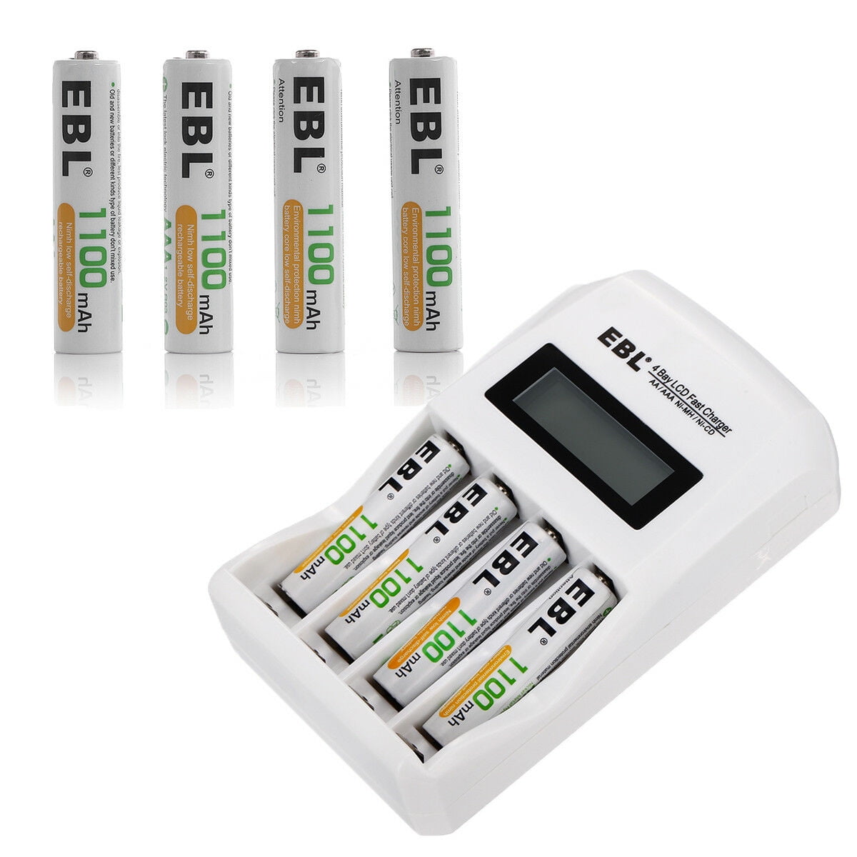 EBL AAA Rechargeable Batteries 1100mAh (8 Pack) + Smart LCD Battery