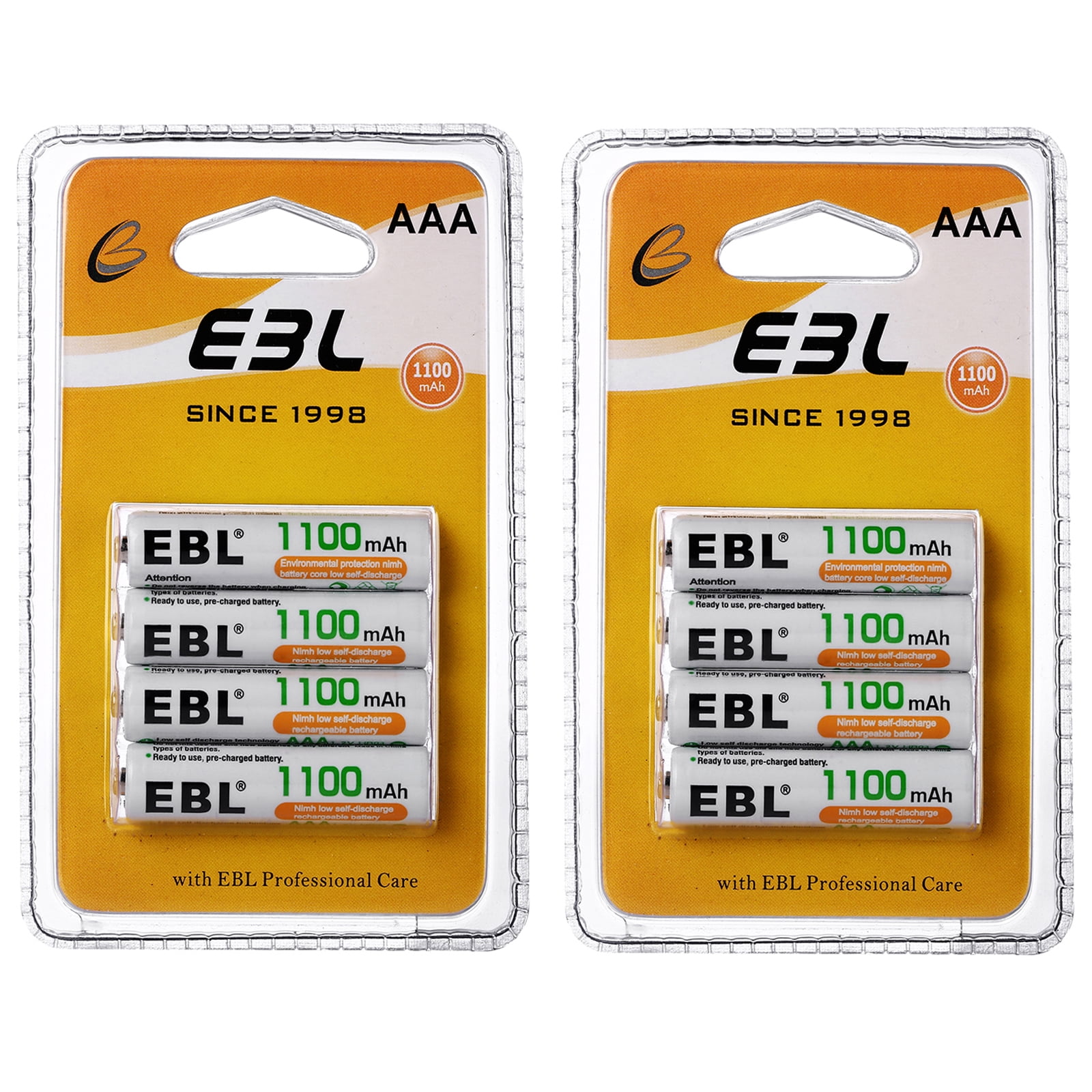 EBL AAA Rechargeable Batteries (8 Counts) with Retail Box 1100mAh Pre