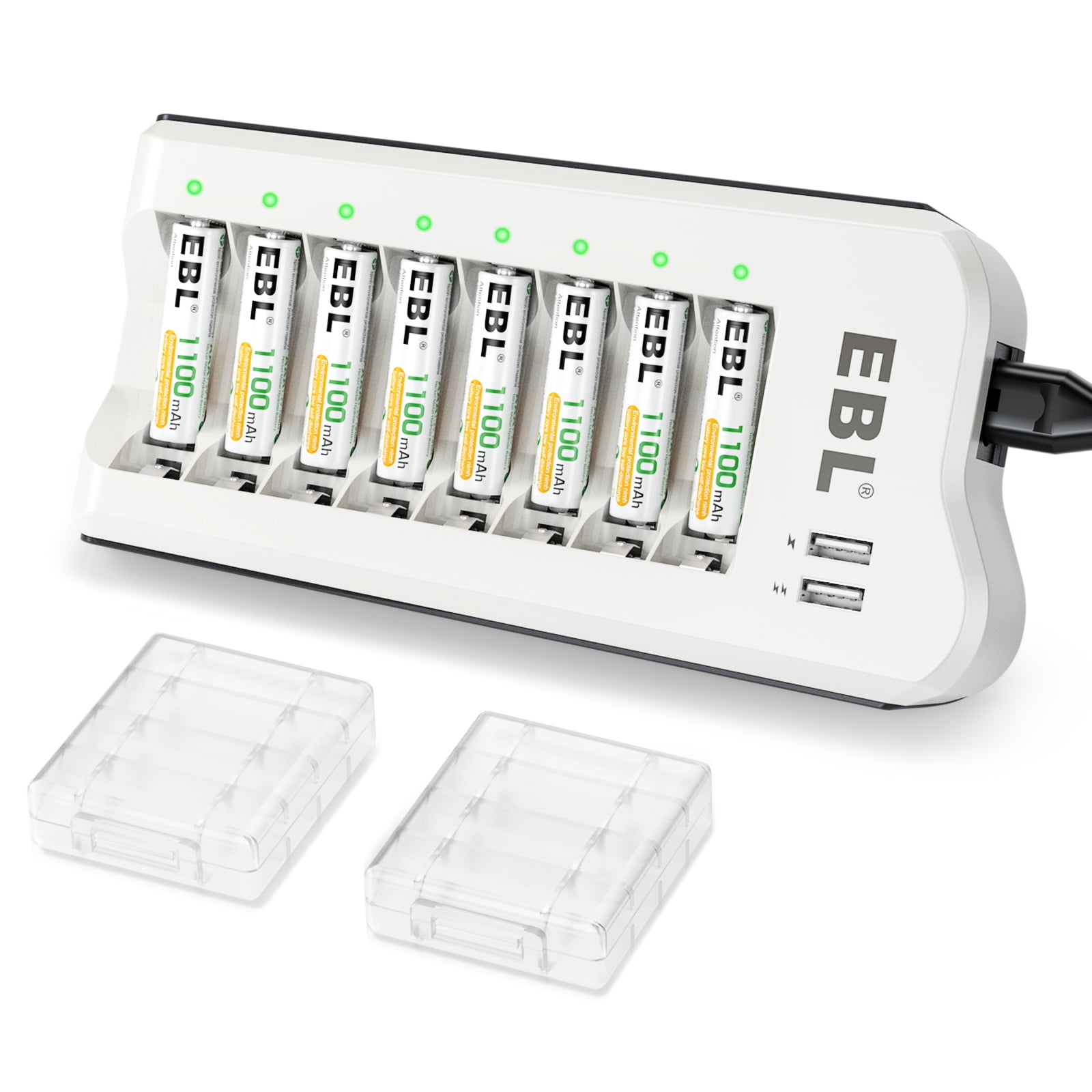 EBL AAA Rechargeable Batteries (8 Pack), 1100mAh Triple a Batteries + 8 Slots Charger for AA AAA Ni-MH Batteries