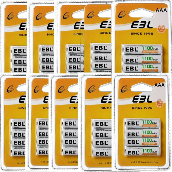 EBL AAA Rechargeable Batteries NiMH (40 Pack) 1100mAh Pre-Charged Triple A Batteries with Retail Box