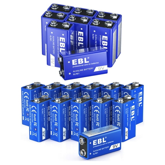 EBL Alkaline 9V Batteries (20 Pack), Long Lasting 9 Volt Battery