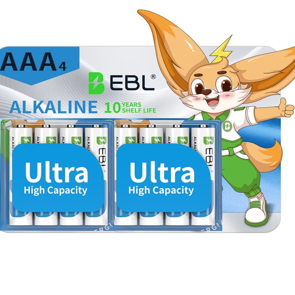 EBL Alkaline AAA Batteries, 1.5V Long-Lasting Triple A Alkaline Battery, 10-Year Shelf Life, 7+1 Pack