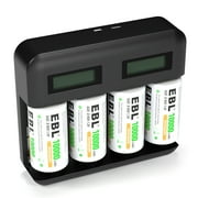 EBL 4 Pack D Cell Rechargeable Batteries with 8 Bay LCD Battery Charger