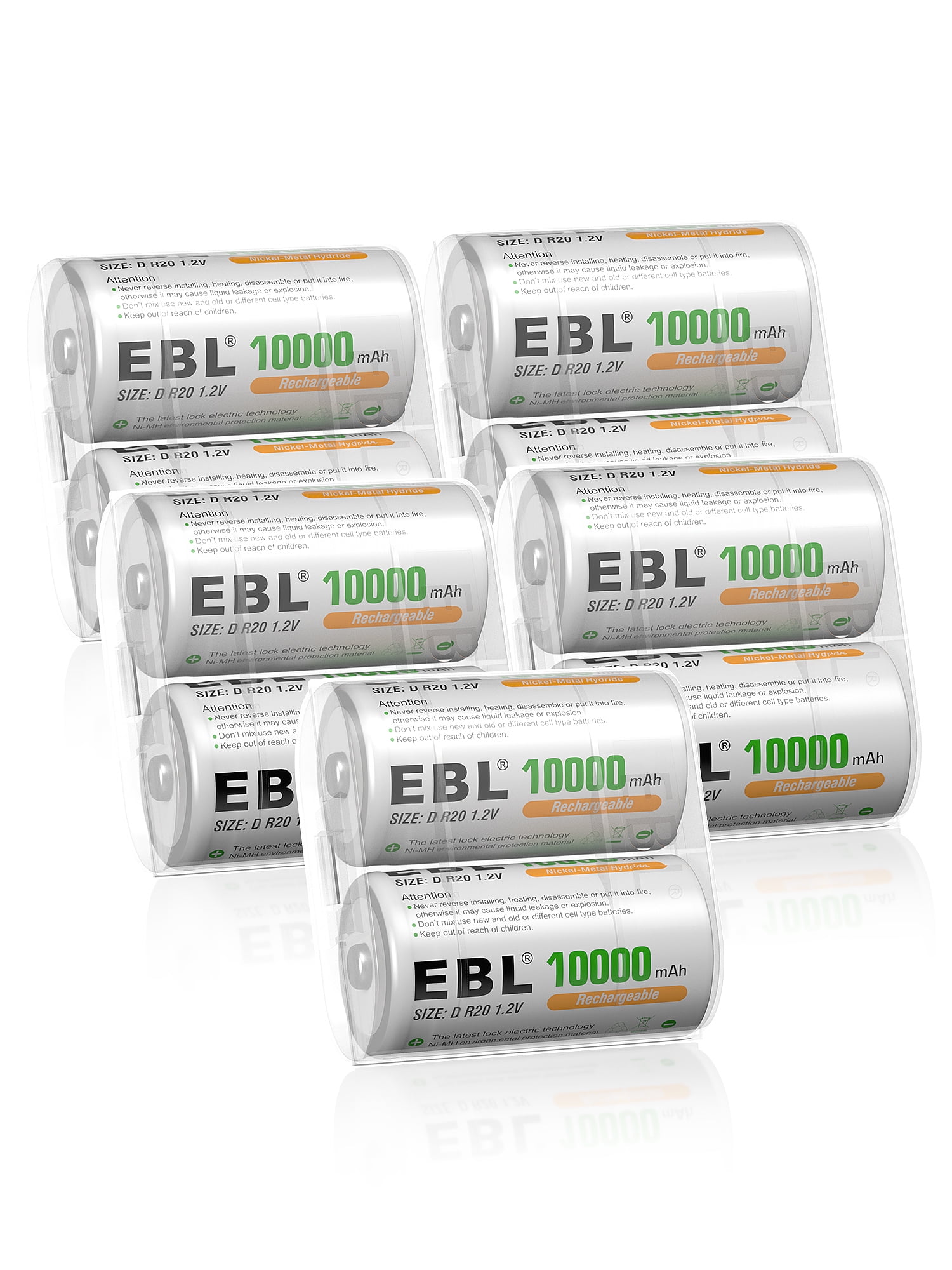 EBL D Size Rechargeable Batteries D Cell 10000mah NiMH Battery 10 Pack