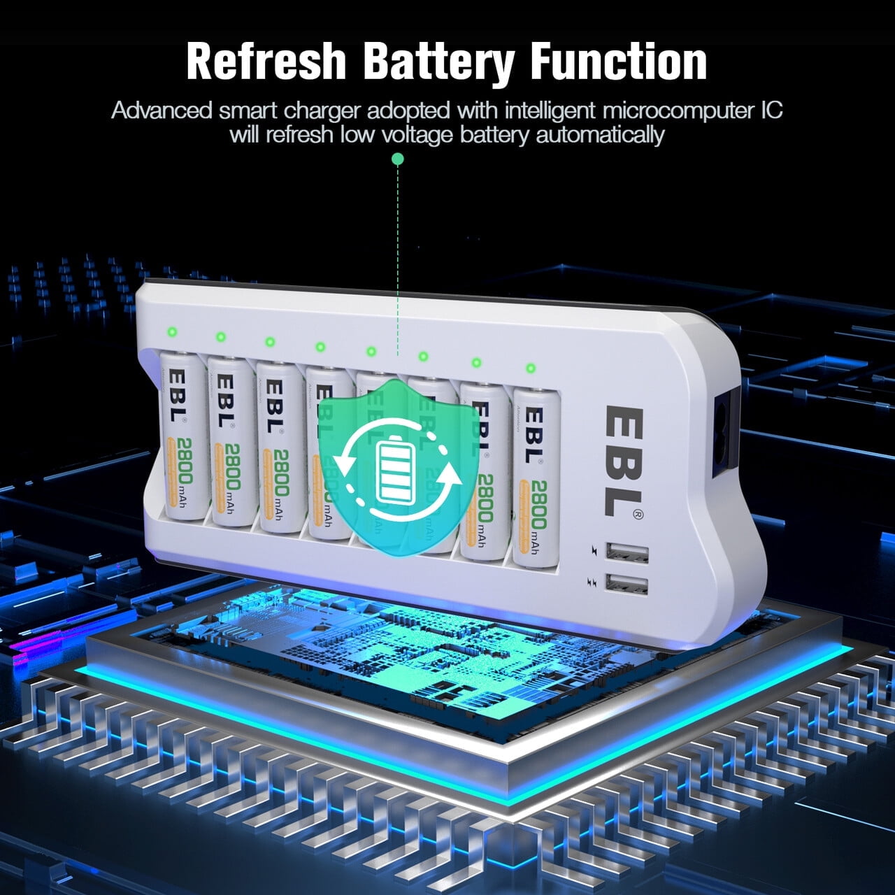 EBL Individual Cell Battery Charger Pack with 8 AA 2800mAh 1.2V Ni-MH Rechargeable Batteries