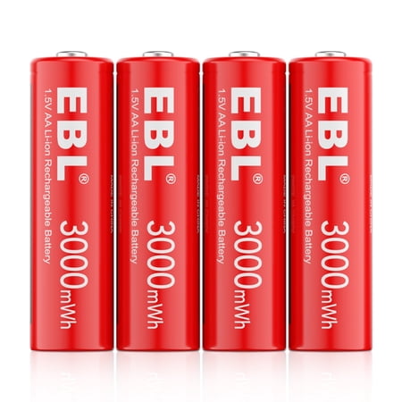 EBL Lithium-Ion Rechargeable AA Batteries for Toys, Camera, Flashlight, 4-Pack