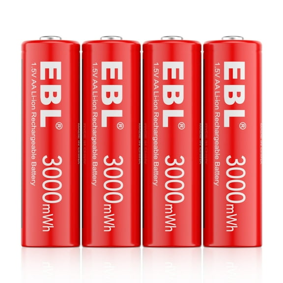 EBL Lithium-Ion Rechargeable AA Batteries for Toys, Camera, Flashlight, 4-Pack