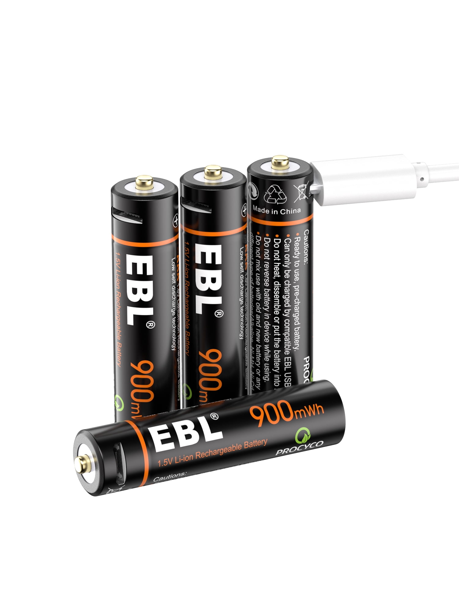  EBL Rechargeable AAA Lithium Batteries 1.5V AAA Battery 900mWh  USB Rechargeable Batteries - 4 Pack : Health & Household