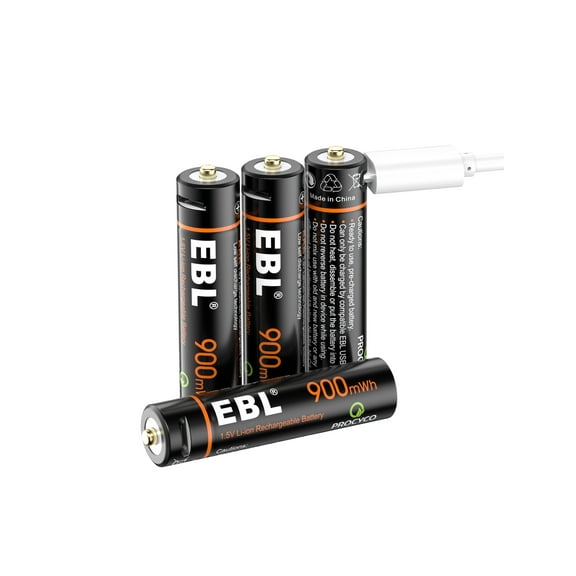 EBL Lithium Rechargeable AAA Batteries (4 Pack), 1.5V Triple a Battery 900mWh USB Li-Ion Rechargeable Batteries
