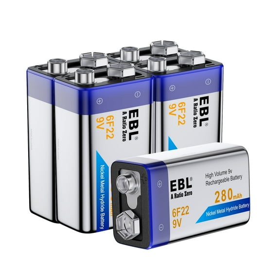 EBL 9V 280mAh Nimh Rechargeable Batteries, 5 Pack