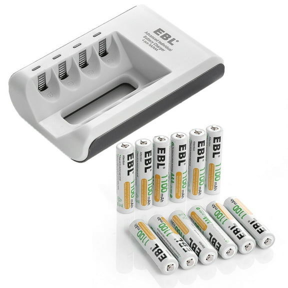 EBL Pack of 12 AAA Batteries 1,100mAh AAA Rechargeable Battery with Smart C807 Battery Charger and Micro Charging USB Cable