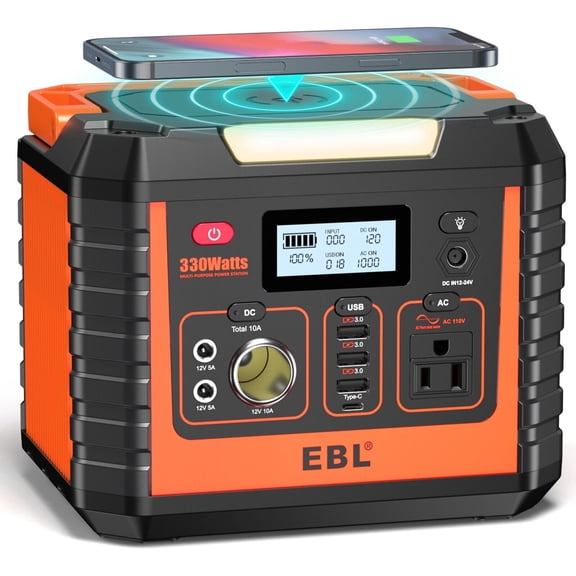 EBL Portable Power Station 330W Pure Sine Wave Solar Generator Backup Battery