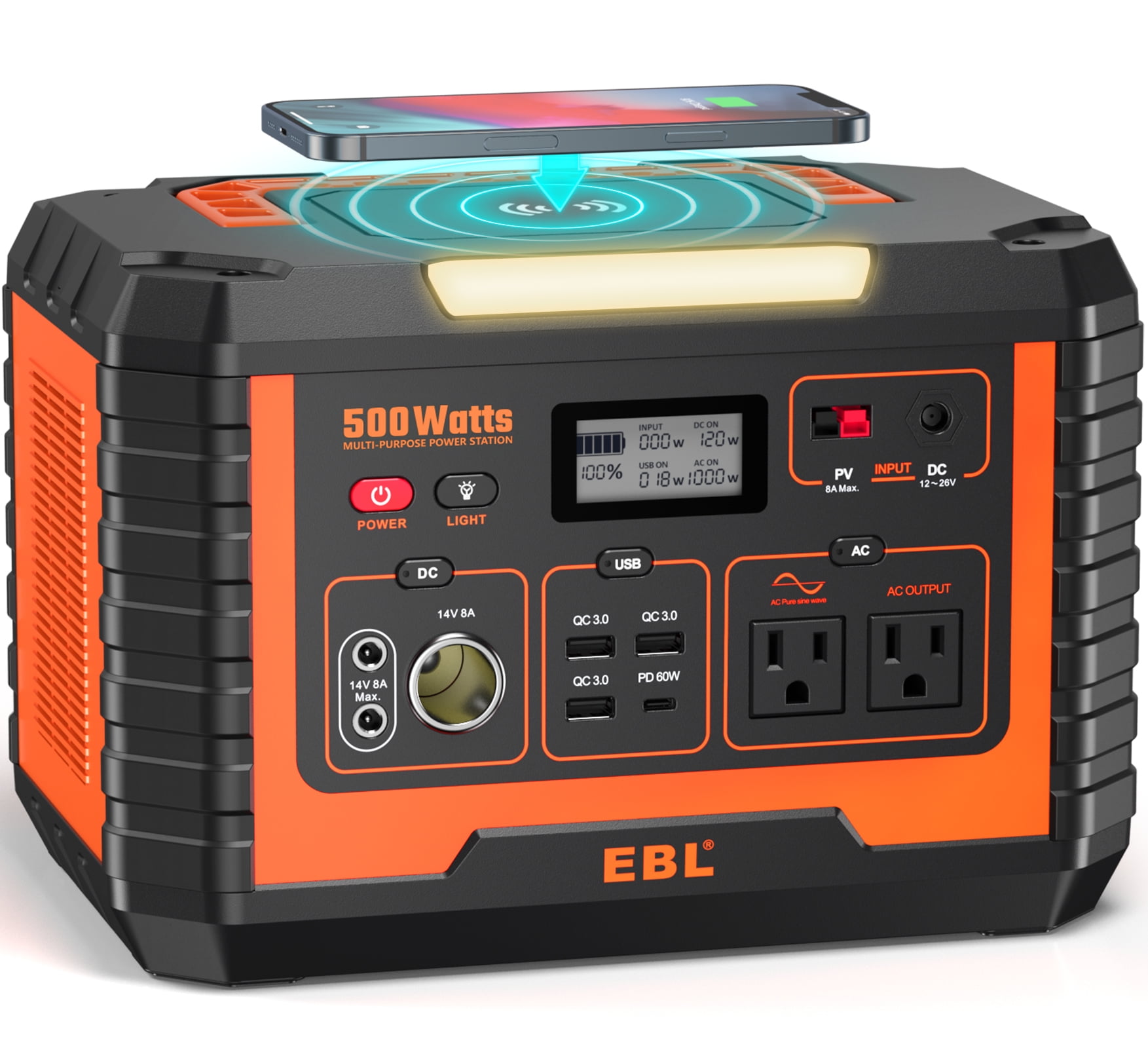 EBL Portable Power Station 500, 110V/500W Solar Generator(Surge