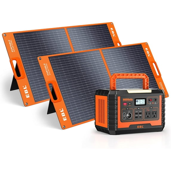 EBL Portable Power Station, Solar Generator 1000W and 2X 100W Portable ...