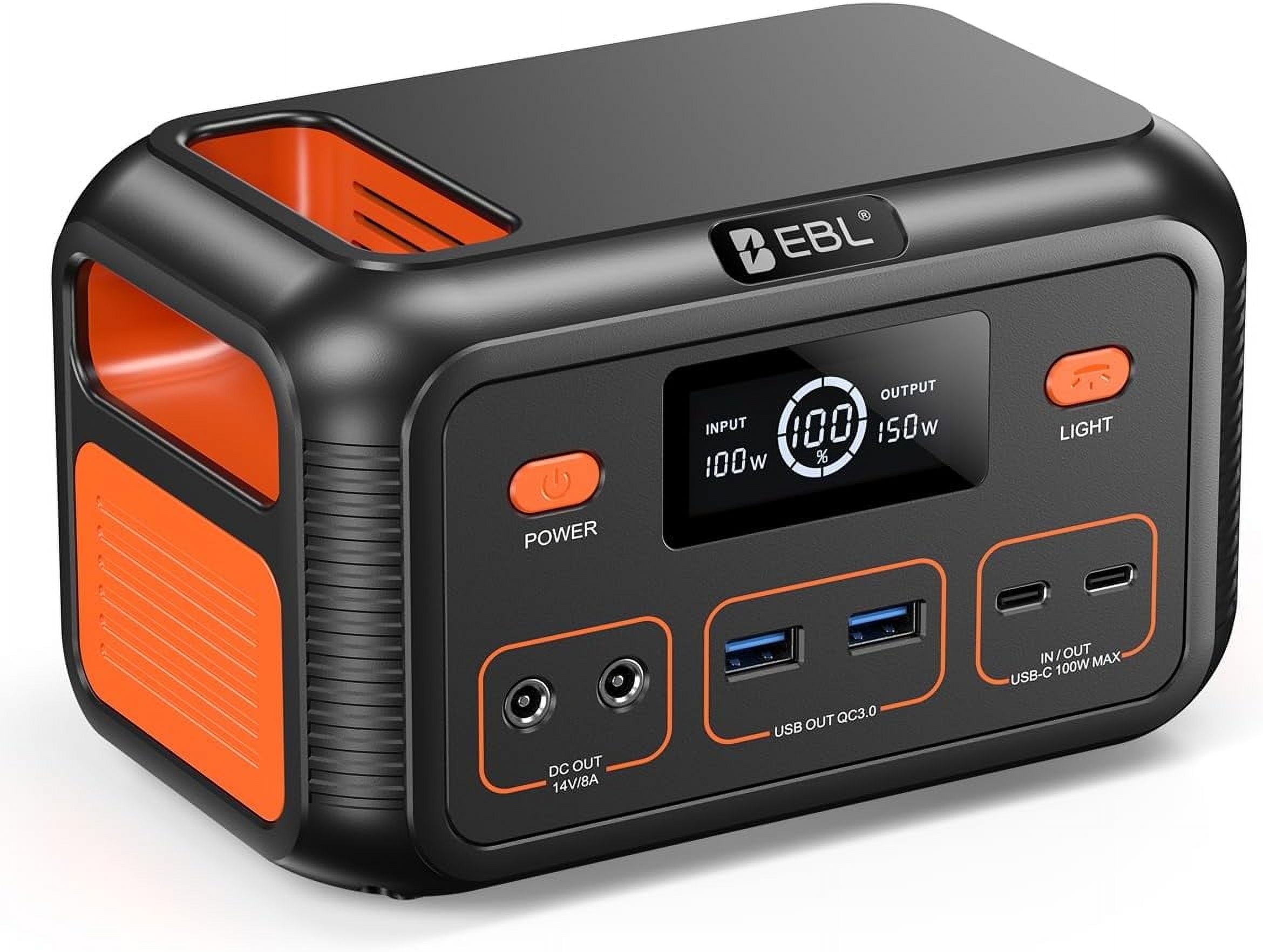EBL Portable Power Station 100W, 153Wh Outdoor Generator with LiFePO4  Battery, Bi-Directional Fast Charging Power Bank, Home Backup for Travel,  ...