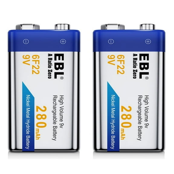 EBL Rechargeable 9 Volt Batteries (2 Pack), 280mAh 9V Ni-MH Battery