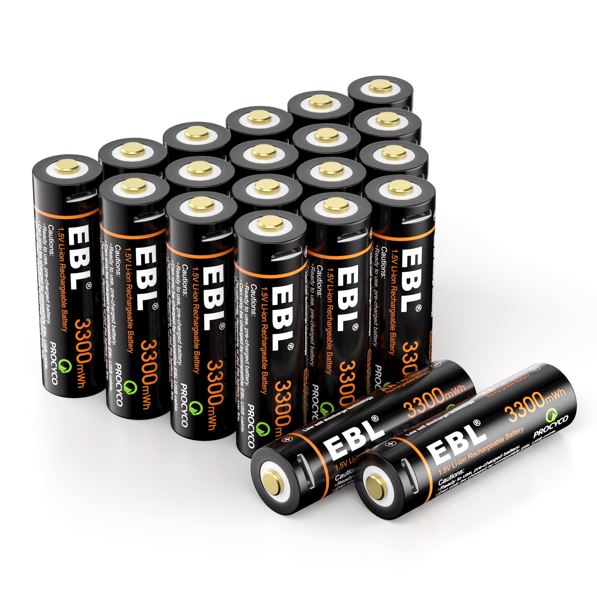 EBL Rechargeable AA Batteries (20 Pack), 3300mWh 1.5 Volts LithiumIon