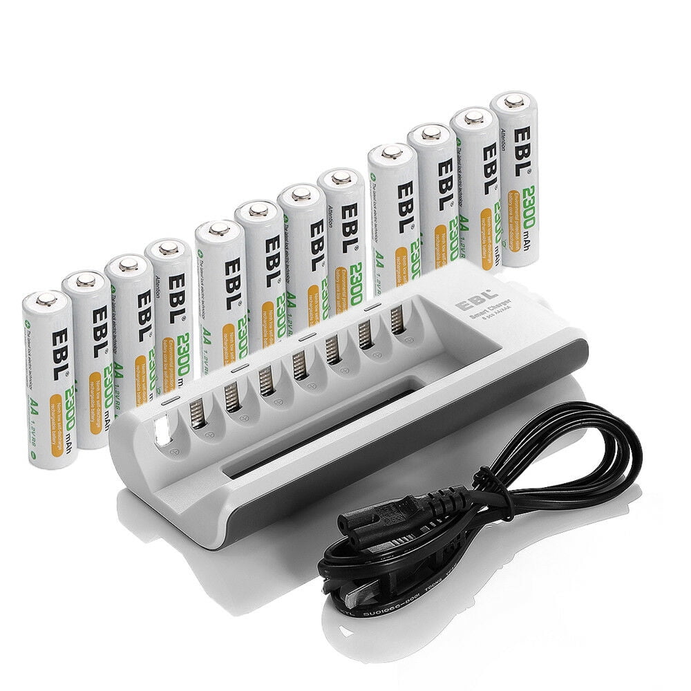 EBL Rechargeable AA Batteries 2300mAh Long Lasting Battery (12 Counts) with Battery Charger for AA AAA Batteries