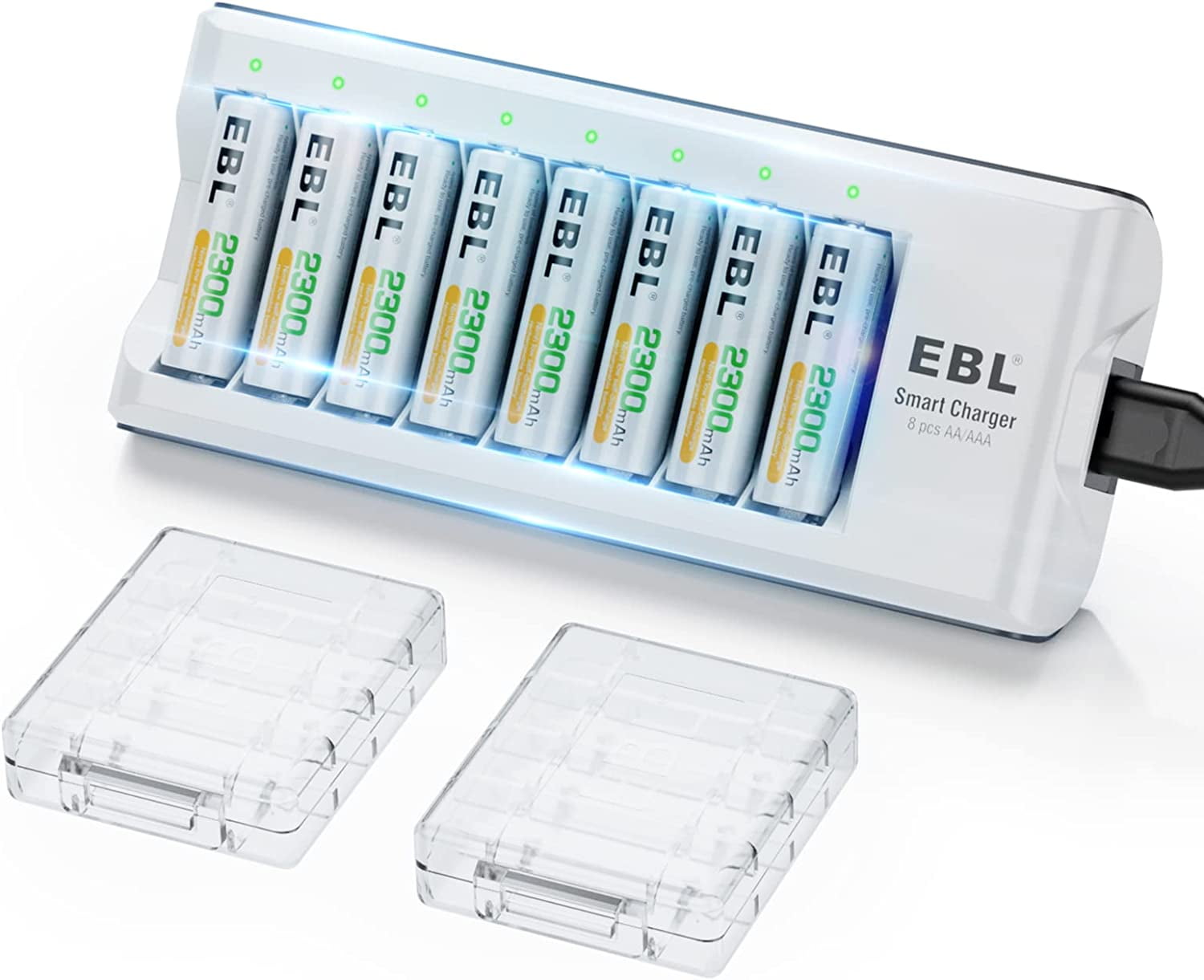 EBL Rechargeable AA Batteries 2300mAh Long Lasting Battery (8 Counts) with Battery Charger for AA AAA Ni-MH Ni-Cd Rechargeable Batteries