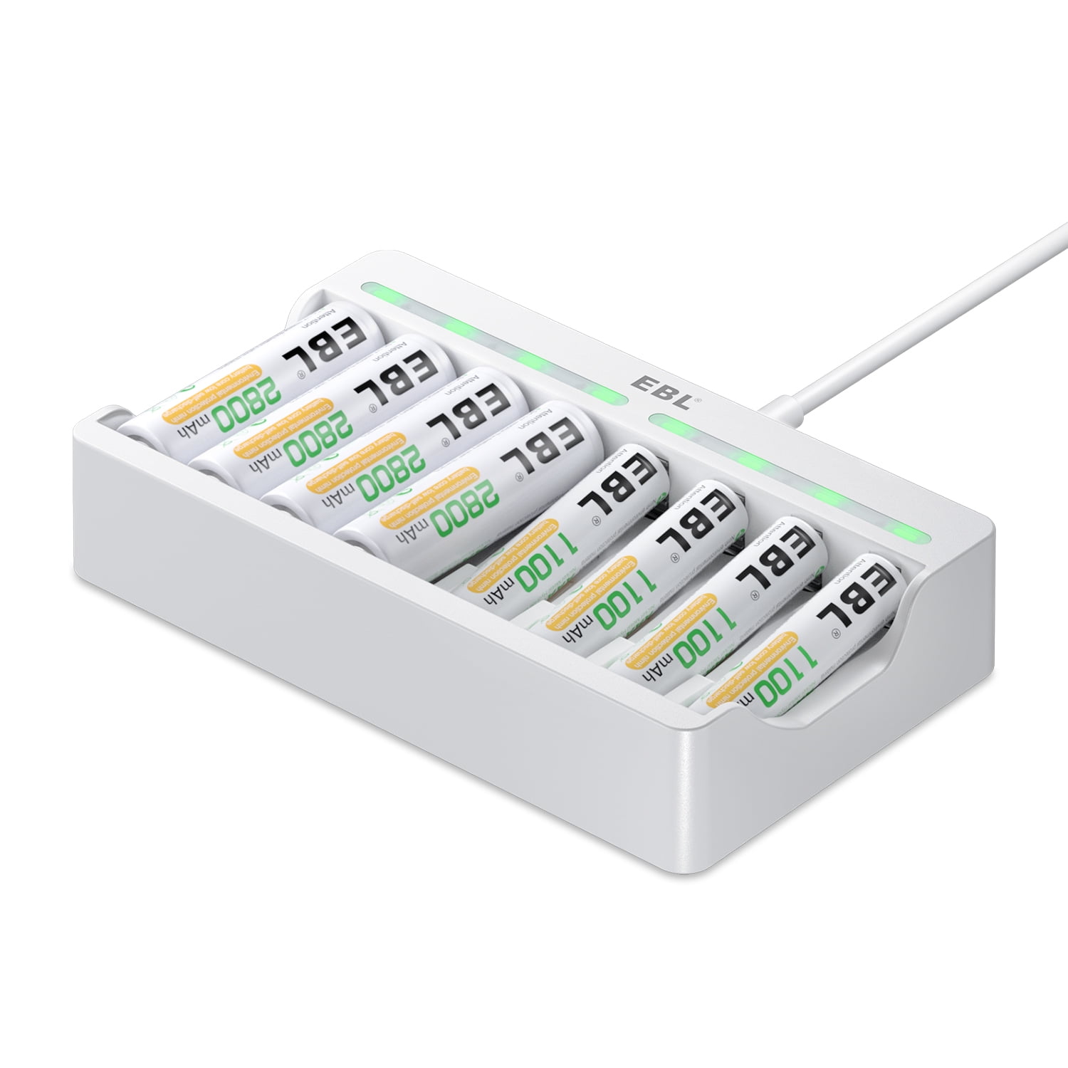 EBL Rechargeable AA Batteries 2800mAh (4 Pack) and AAA Rechargeable  Batteries 1100mAh (4 Pack) + 8 Bay Individual Battery Charger 