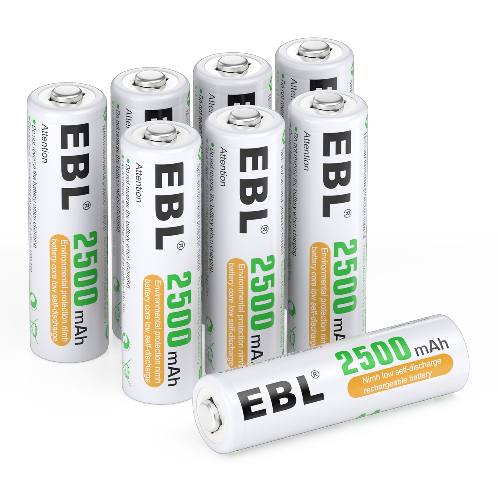 EBL Rechargeable AA Batteries (8 Pack) 1.2V 2500mAh High Performance  Pre-Charged Replace for Alkaline Batteries 