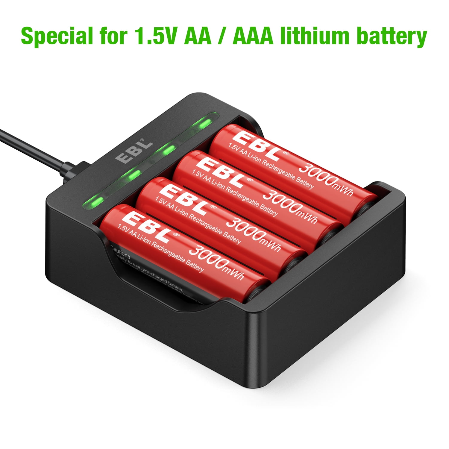 EBL AA Lithium Batteries, 1.5V 3000mWh Rechargeable AA Batteries Long  Lasting Double A Battery 8 Pack