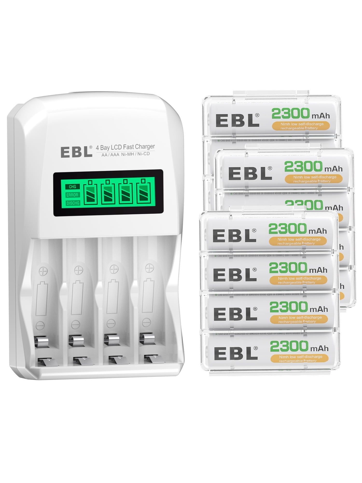 EBL Rechargeable AA Batteries with LCD Battery Charger, 12 Pack of 2300mAh 1.2v Ni-MH AA Rechargeable Battery and Smart Independent Slot Battery Charger