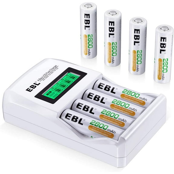EBL Rechargeable AA Batteries with LCD Battery Charger, 8 Pack