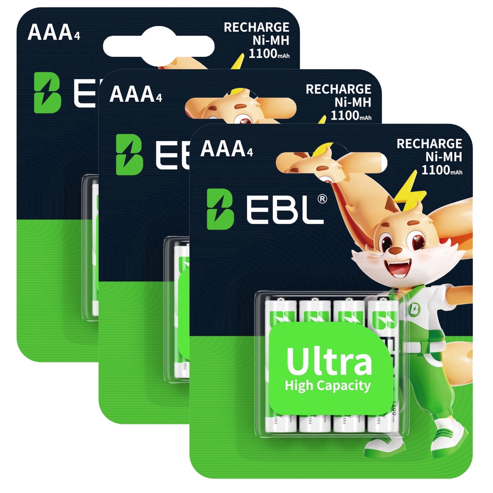 EBL Rechargeable AAA Batteries 1100mAh Ni-MH Triple A Batteries,1.2V ...