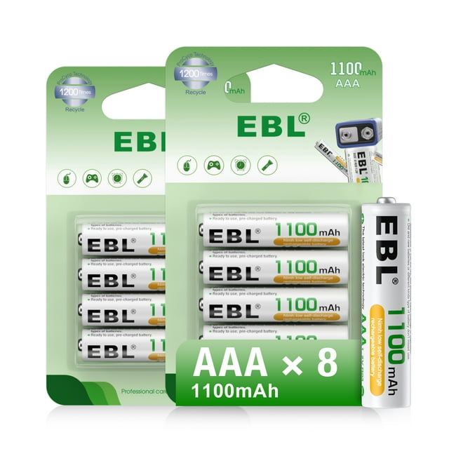 EBL Rechargeable AAA Batteries 1100mAh NiMH Triple A Batteries, 8